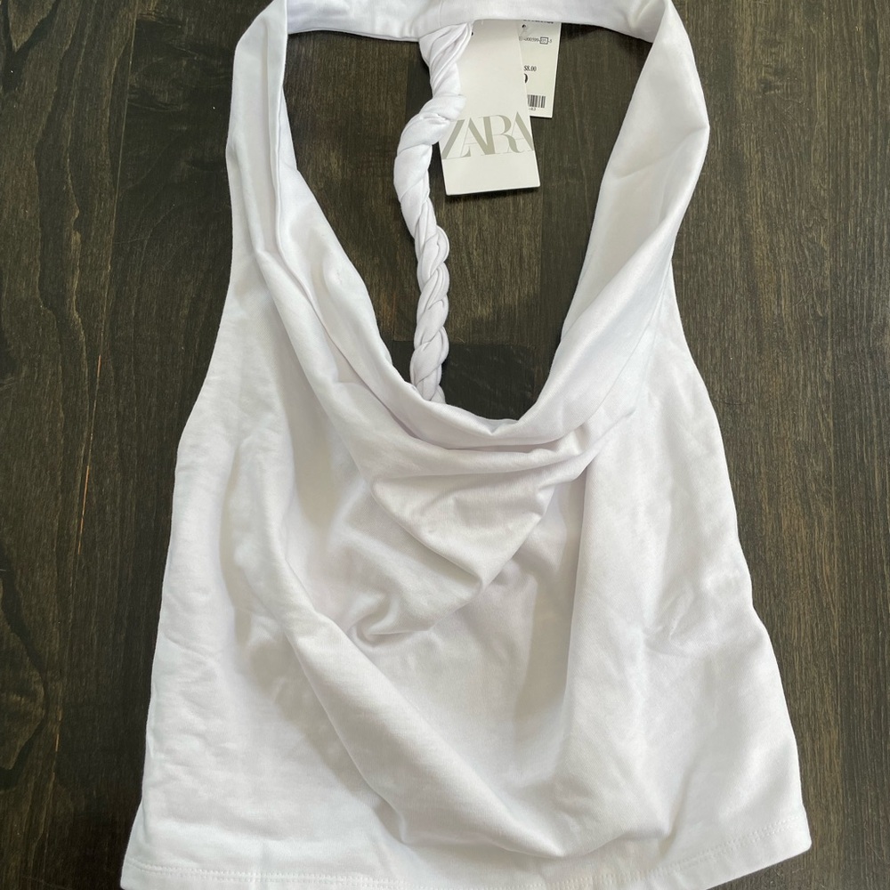 ZARA White Braided Halter Camisole Top